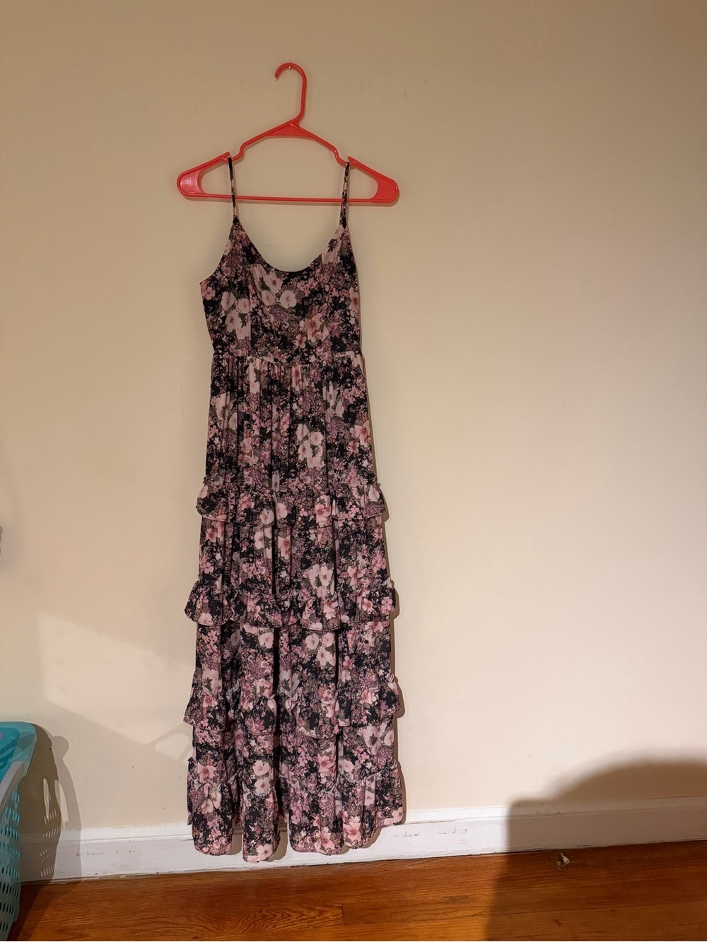Altar'd State Pink and Black Floral Tiered Maxi Dress